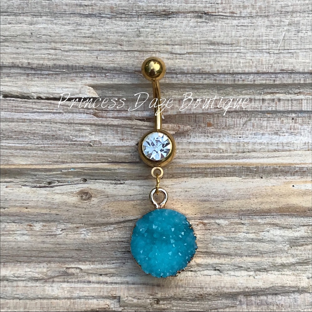 Gold Druzy Stone Belly Button Ring